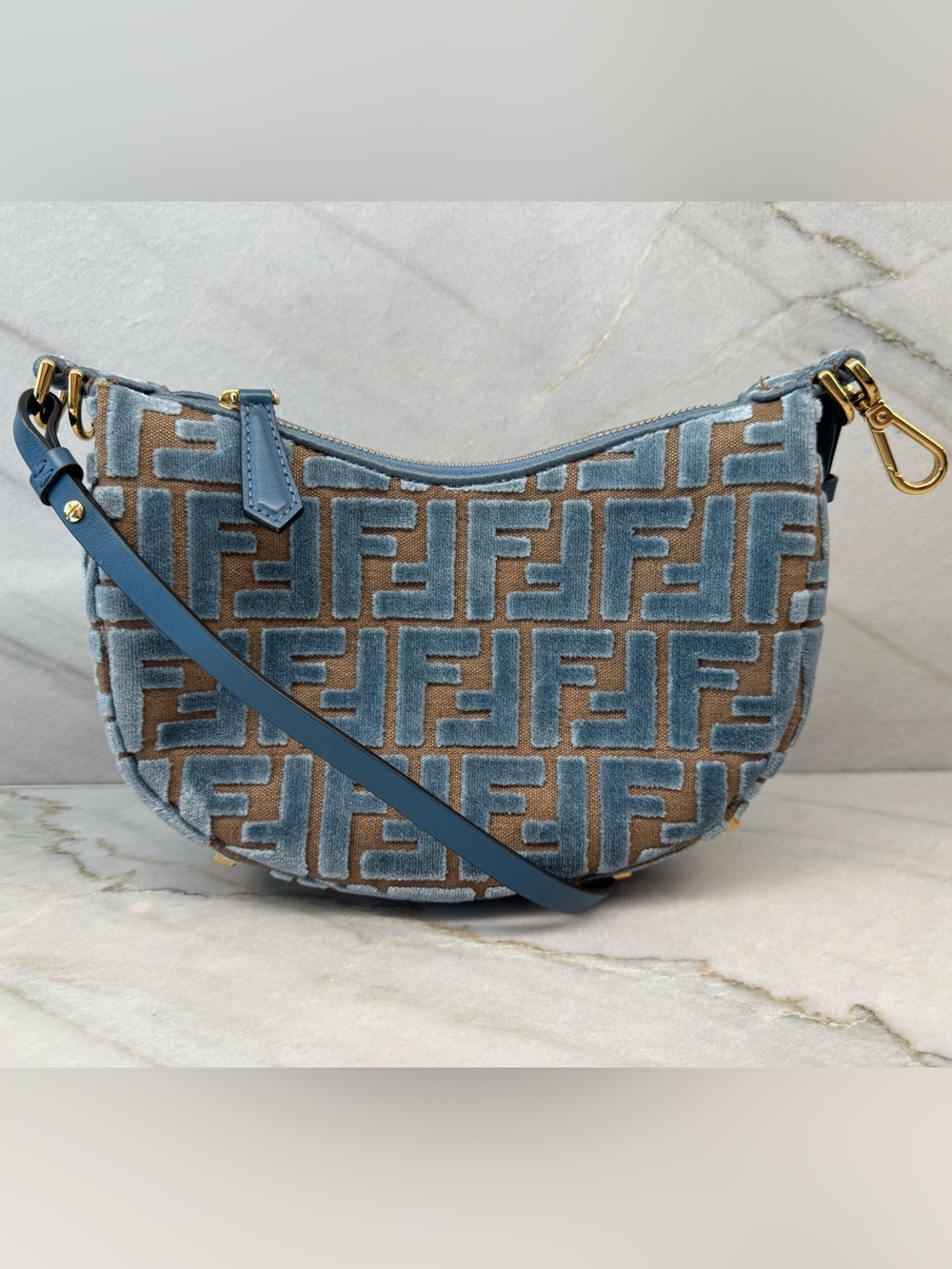 Fendigraphy Mini Light blue FF Jacquard Velvet Mini Bag